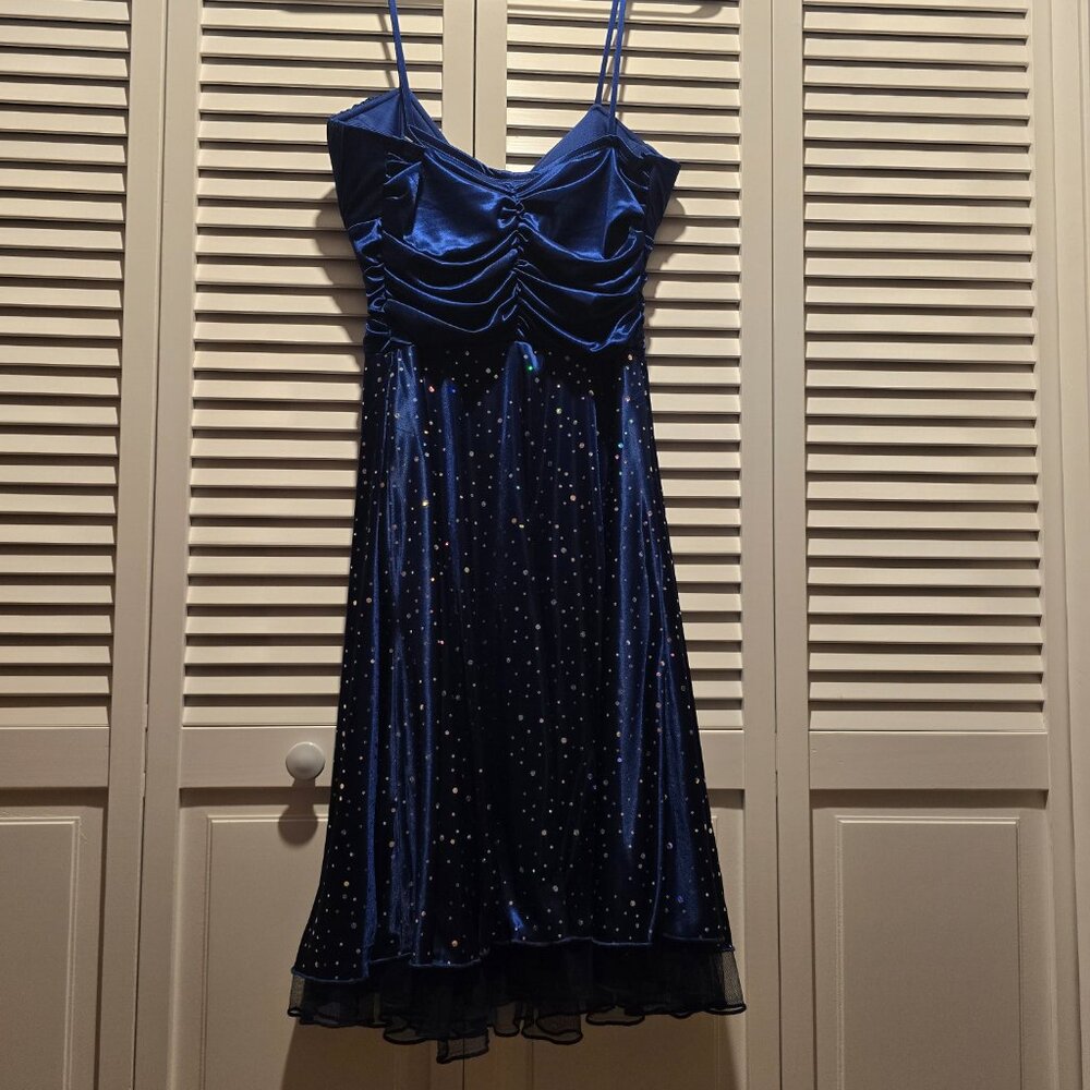 Sequin Hearts Satin Blue Glittery Party Dress - Picture 6 of 9